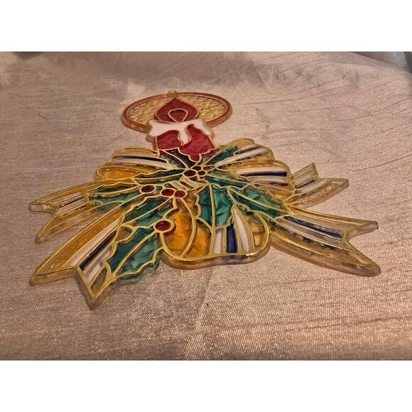 Vintage Christmas Suncatcher Candles Plastic Stained Glass Ornament - Picture 2 of 5